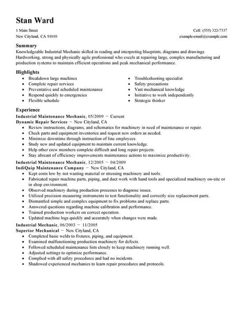 industrial maintenance mechanic resume.